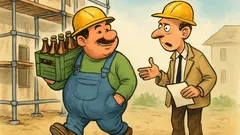 Witz: Ein Bauarbeiter stürzt, Chef sucht Freiwilligen