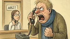 Witz: Wütender Patient brüllt ins Telefon der Praxis