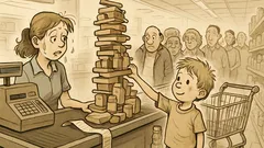 Witz: Endlose Schlange an der Kasse