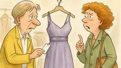 Witz: Kundin liest Etikett im Modegeschäft laut