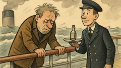 Witz: Ein Reisender steht auf dem Schiff