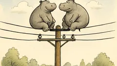Witz: Zwei Nilpferde auf dem Strommast…