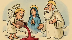 Witz: Ein Engel verschüttet Wein im Himmel