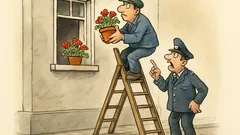 Witz: Huber Karl klaut Blumen im zweiten Stock