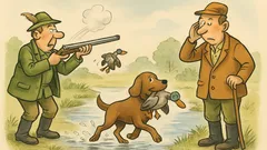 Witz: Jäger dressiert Hund, damit er übers Wasser