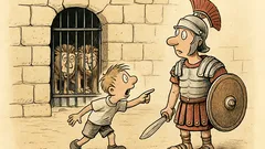 Witz: Der Junge ruft: „Achtung, Löwen!“