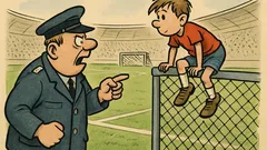 Witz: Platzordner sieht Jungen über Zaun klettern