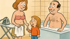 Witz: Kleine Anni beobachtet Mama beim Waschen