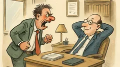 Witz: Ein Anwalt sitzt genervt in seiner Kanzlei