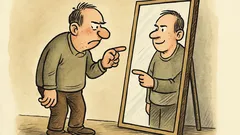 Witz: Ein Konfliktflüchter streitet mit sich