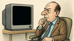 Witz: Ein Fernsehzensierer sitzt vor dem Bildschirm