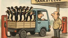 Witz: An der Tanke, LKW voller Pinguine
