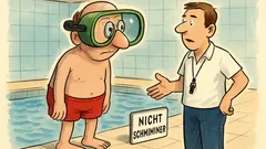 Witz: Mann mit riesiger Chlorbrille am Beckenrand…