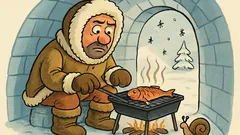 Witz: Ein Eskimo grillt im Iglu Fisch