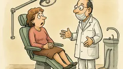 Witz: Eine Frau beim Zahnarzt sagt unsicher