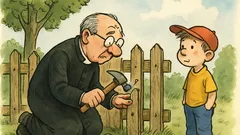 Witz: Der Pfarrer repariert gerade den Gartenzaun