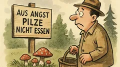 Witz: „Aus Angst Pilze nicht esser?“ – Schild