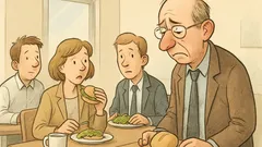 Witz: Der Einnehmer seufzt über sein Brötchen