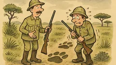 Witz: Zwei Großwildjäger folgen heimlich einem Löwen