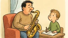 Witz: „Vati, wie schreibt man Saxofon?“