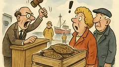 Witz: Im Fischereihafen findet eine Versteigerung statt
