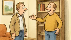 Witz: Ein Mann zeigt stolz sein Bücherregal