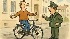 Witz: Hubert fährt freihändig Fahrrad