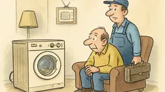 Witz: Mann bestellt Fernsehtechniker, Bild dreht