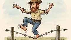 Witz: Chuck Norris tanzt barfuß Seil auf Stacheldraht