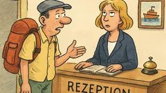 Witz: Ein Tourist zur Dame an Rezeption