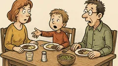 Witz: Ein stummer Junge spricht plötzlich beim Essen