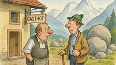 Witz: Gast im Alpendorf fragt seinen Wirt