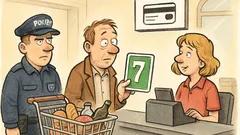 Witz: „Mit jeder Karte zahlen“ im Supermarkt