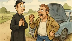 Witz: Ein Pfarrer hält bei einer Panne