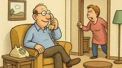 Witz: Ein Mann telefoniert stundenlang übers Festnetz