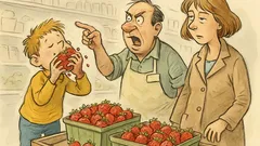 Witz: Mäxchen stopft Erdbeeren im Supermarkt, da...