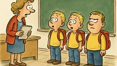 Witz: Drei Drillinge am ersten Schultag
