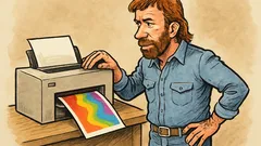 Witz: Chuck Norris druckt Farbe in Schwarzweiß