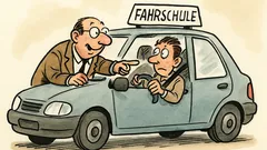 Witz: Fahrlehrer sagt, jetzt fahren Sie allein